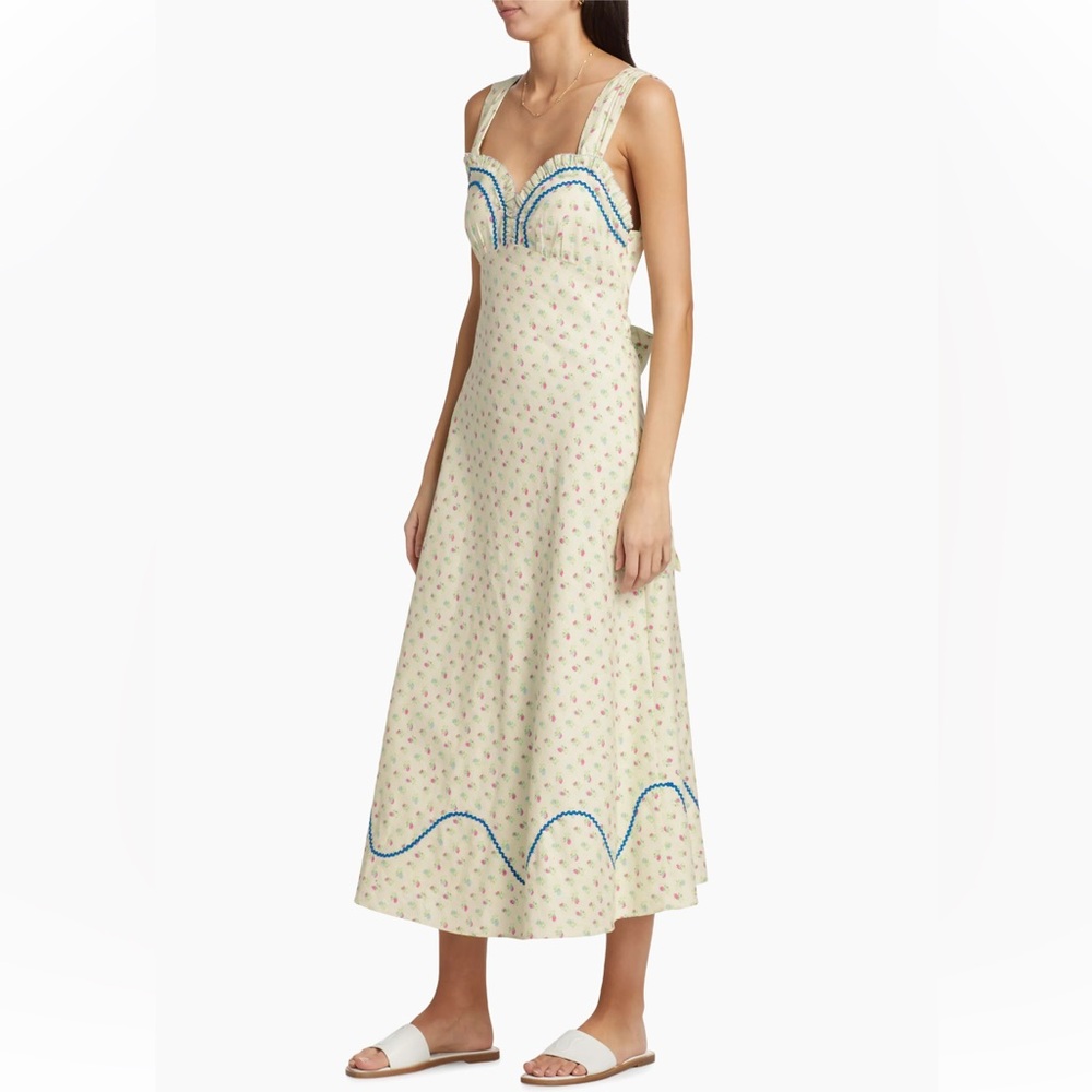 Free People Sweetheart Floral Tie Back Sleeveless Maxi Dress Cream Pink Sz M NWT